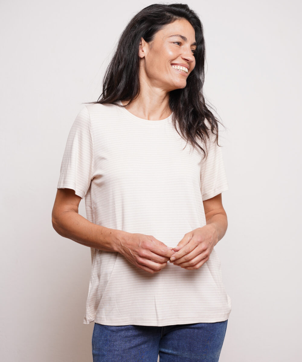 Alternative view of NO.3 טי שירט שרוול קצר פסים אבן