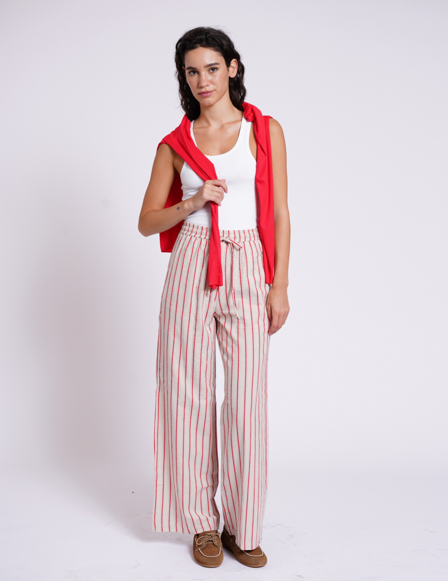 Alef Alef | אלף אלף - בגדי מעצבים | מכנסיי SIMON B אדום פס Alef Alef | אלף אלף - בגדי מעצבים | מכנסיי SIMON B אדום פס