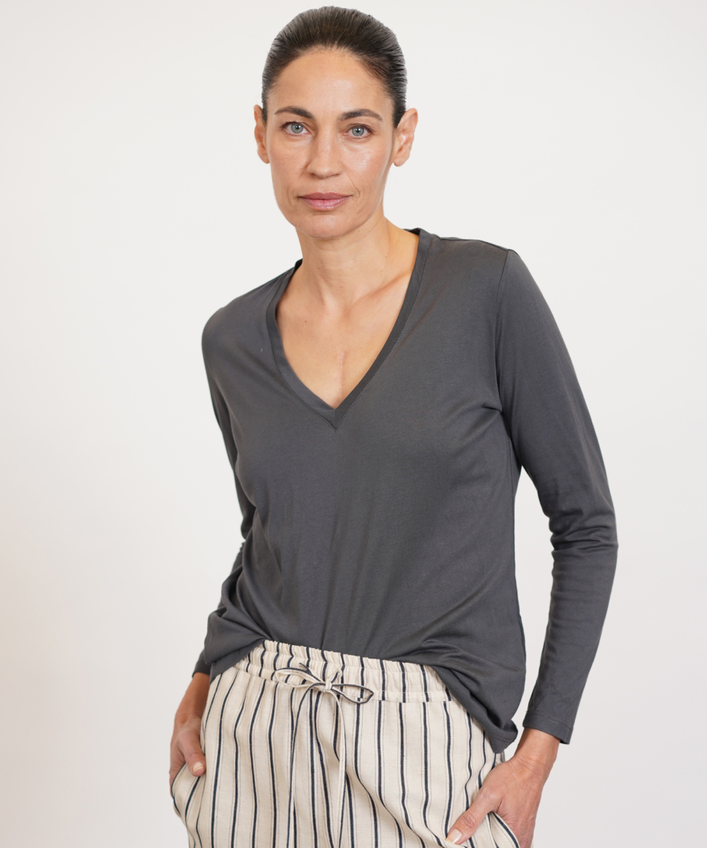 NO.29 חולצת טי שירט וי ארוכה אפור