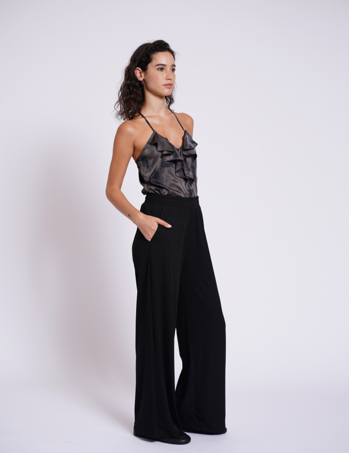 Alef Alef | אלף אלף - בגדי מעצבים | מכנסי ריב NO.32 שחור Alef Alef | אלף אלף - בגדי מעצבים | מכנסי ריב NO.32 שחור