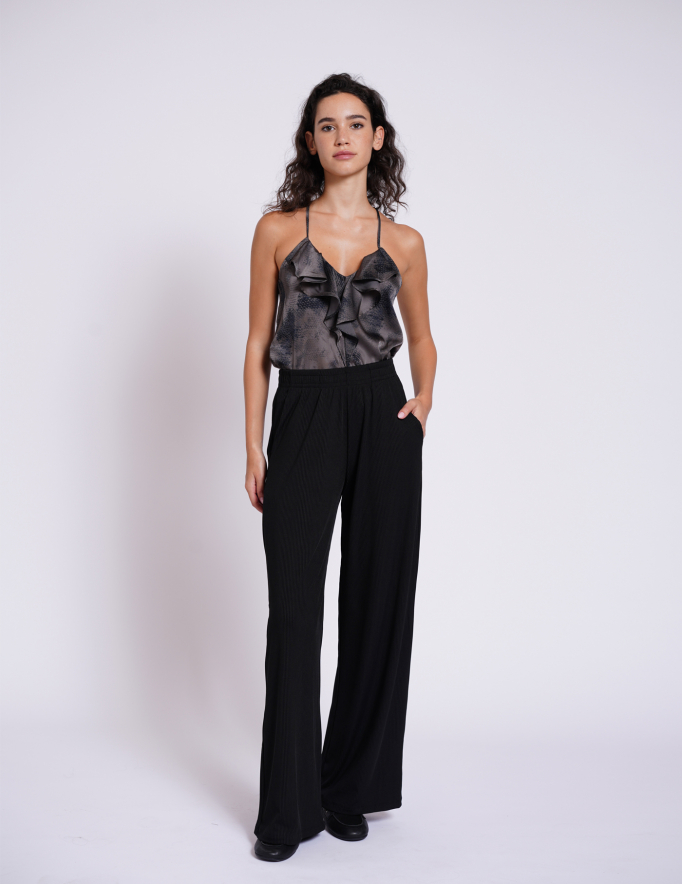 Alef Alef | אלף אלף - בגדי מעצבים | מכנסי ריב NO.32 שחור Alef Alef | אלף אלף - בגדי מעצבים | מכנסי ריב NO.32 שחור