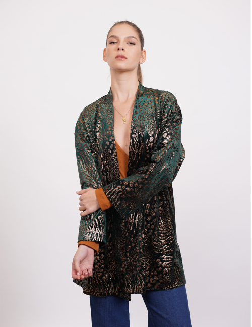 Alef Alef | אלף אלף - בגדי מעצבים | קימונו MADONNA ירוק פויל זהב Alef Alef | אלף אלף - בגדי מעצבים | קימונו MADONNA ירוק פויל זהב