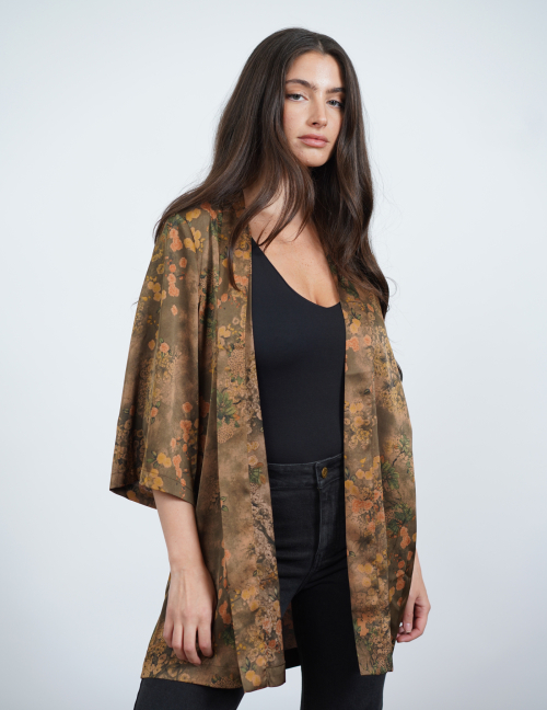 Alef Alef | אלף אלף - בגדי מעצבים | קימונו ELIZABETH חום פרינט פרחים Alef Alef | אלף אלף - בגדי מעצבים | קימונו ELIZABETH חום פרינט פרחים