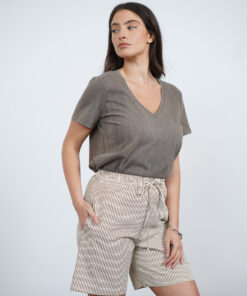 Alternative view of DANIELA מכנסי ברמודה פסים חום