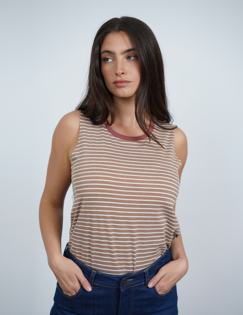 Alef Alef | אלף אלף - בגדי מעצבים | NO.6A גופיית פסים חום לבן Alef Alef | אלף אלף - בגדי מעצבים | NO.6A גופיית פסים חום לבן