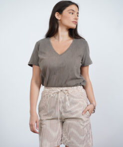 DANIELA מכנסי ברמודה פסים חום