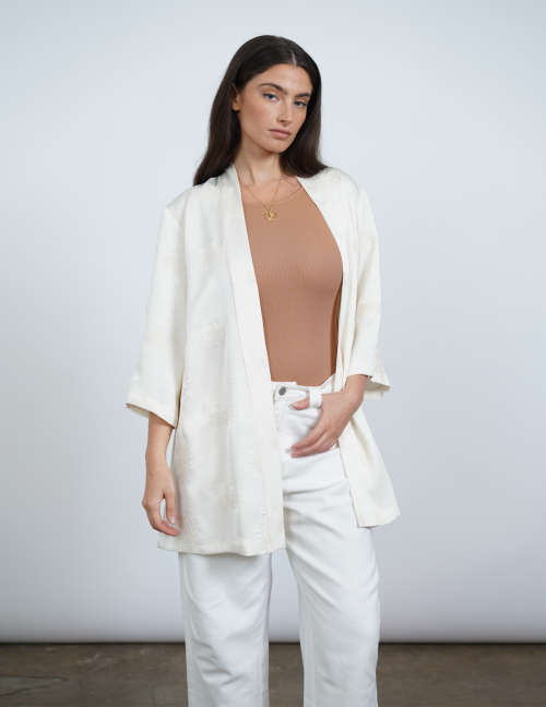 Alef Alef | אלף אלף - בגדי מעצבים | OFRA קימונו רקום פרחים שמנת