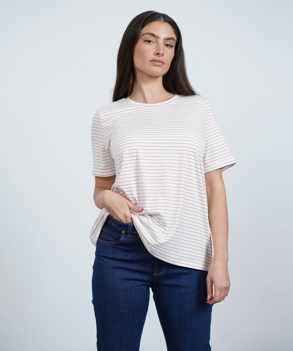 NO.3 טי שירט שרוול קצר פסים ורוד לבן