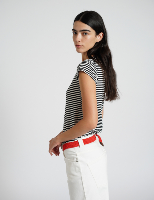 Alef Alef | אלף אלף - בגדי מעצבים | NO.14 טי שירט צמודה שרוול קצר פסים שחור לבן