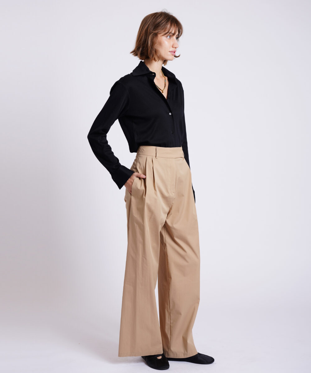 Alternative view of YASMIN מכנסיים מחוייטים בגזרה רחבה בז'