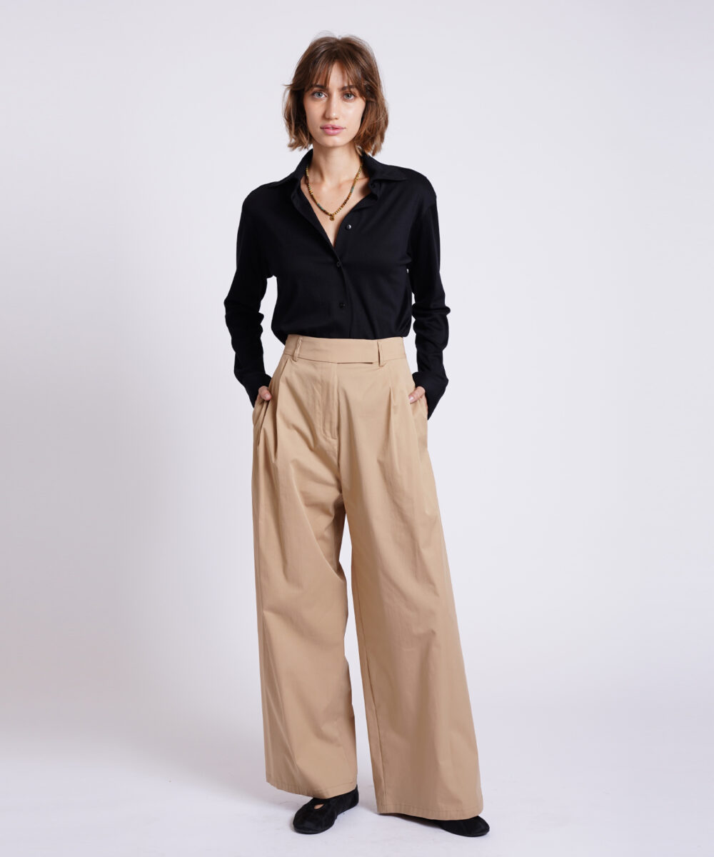 YASMIN מכנסיים מחוייטים בגזרה רחבה בז'