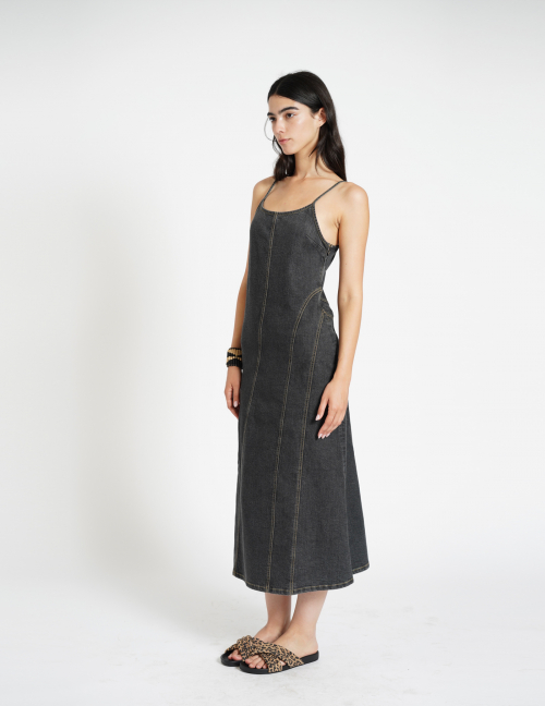 Alef Alef | אלף אלף - בגדי מעצבים | SHOSHANA שמלת דנים שחור פחם