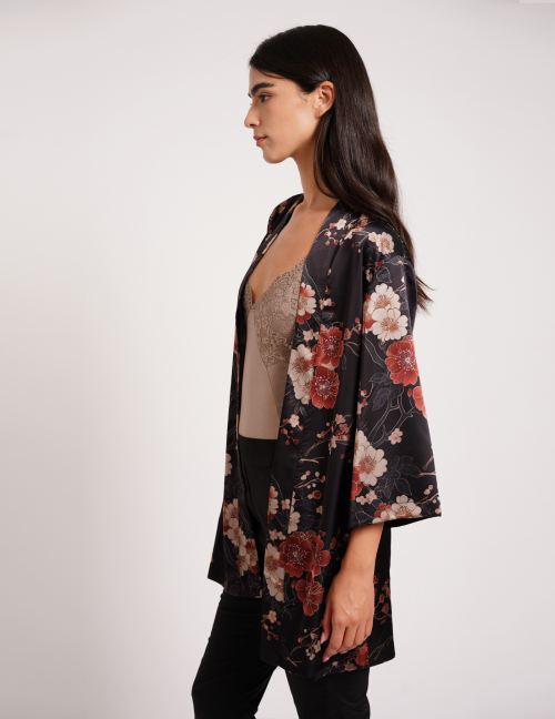 Alef Alef | אלף אלף - בגדי מעצבים | OFRA קימונו פרינט פרחים אדום/שחור