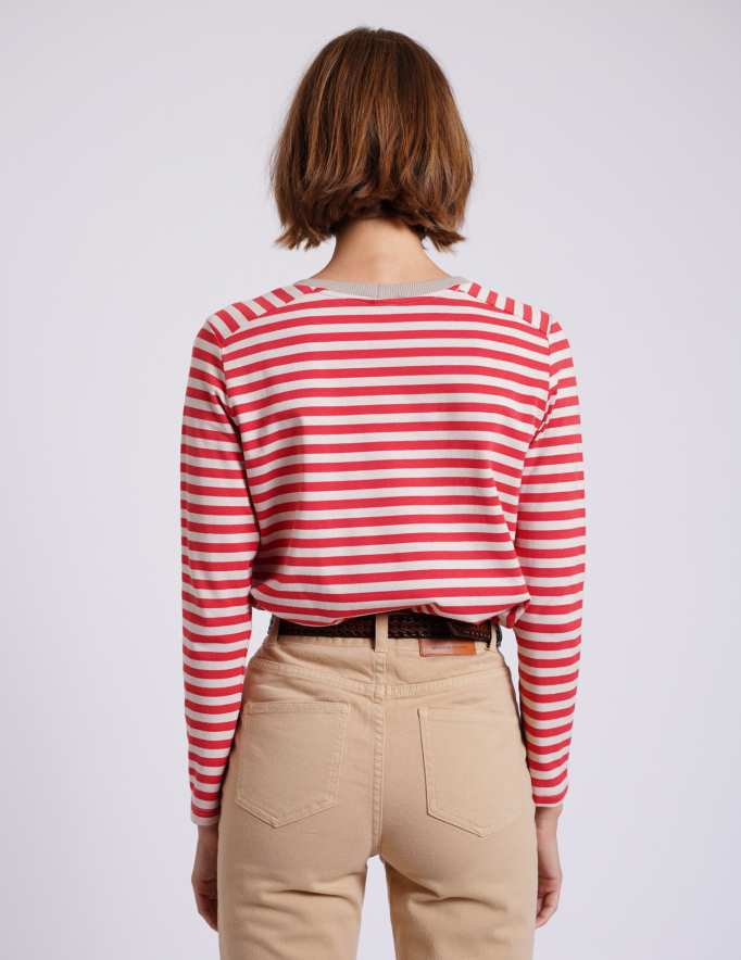 Alef Alef | אלף אלף - בגדי מעצבים | NO.16A טי שירט ארוכה פסים אדום בז'