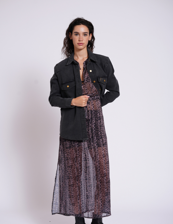 Alef Alef | אלף אלף - בגדי מעצבים | שמלת שיפון SANDPIPER הדפס חברבורות Alef Alef | אלף אלף - בגדי מעצבים | שמלת שיפון SANDPIPER הדפס חברבורות