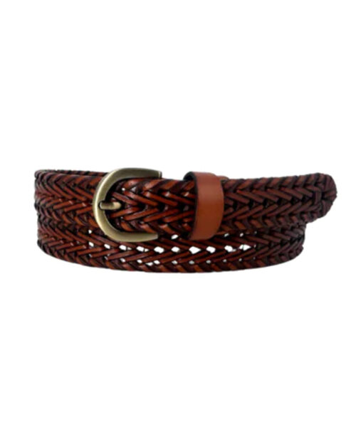 חגורת עור קלועה צבע קוניאק