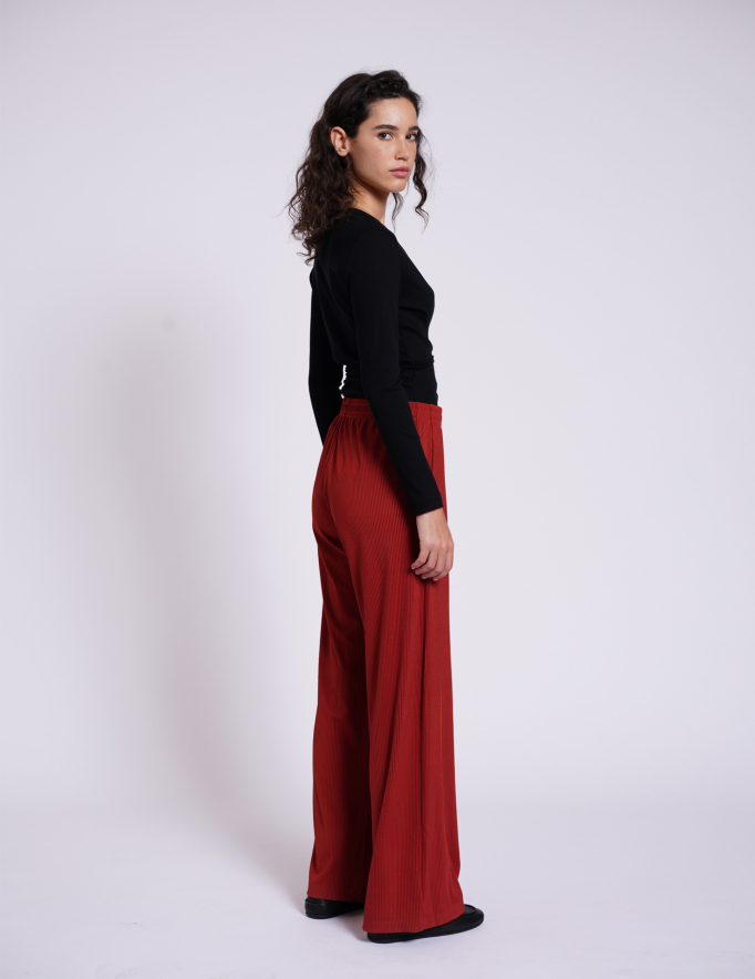 Alef Alef | אלף אלף - בגדי מעצבים | מכנסי ריב NO.32 בורדו Alef Alef | אלף אלף - בגדי מעצבים | מכנסי ריב NO.32 בורדו