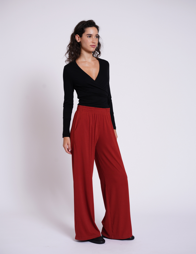 Alef Alef | אלף אלף - בגדי מעצבים | מכנסי ריב NO.32 בורדו Alef Alef | אלף אלף - בגדי מעצבים | מכנסי ריב NO.32 בורדו