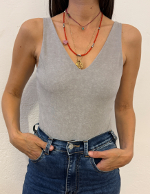 Alef Alef | אלף אלף - בגדי מעצבים | בגד גוף מחשוף וי אפור | SAMPLE