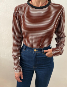 Alef Alef | אלף אלף - בגדי מעצבים | NO.56 טי שירט חום פס לבן