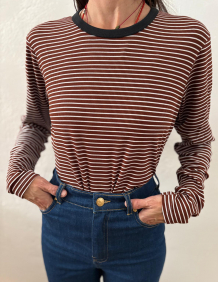 Alef Alef | אלף אלף - בגדי מעצבים | NO.56 טי שירט חום פס לבן