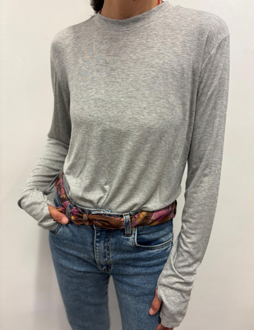 Alef Alef | אלף אלף - בגדי מעצבים | NO.12A חולצת טי שירט כפפה ארוכה אפור מלאנז'