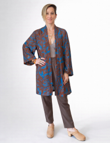 Alef Alef | אלף אלף - בגדי מעצבים | קימונו RISE חום פרח כחול