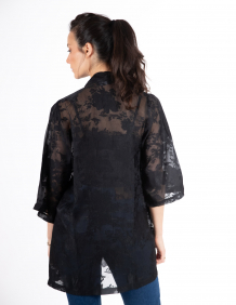 Alef Alef | אלף אלף - בגדי מעצבים | קימונו RISE פרח שחור שקוף