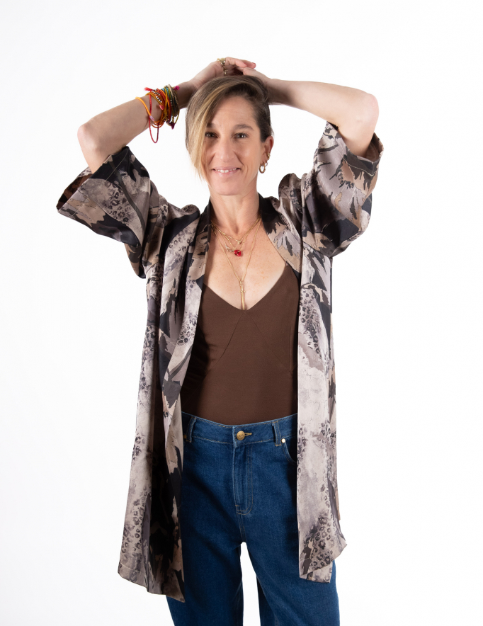 Alef Alef | אלף אלף - בגדי מעצבים | קימונו RISE פרינט חום