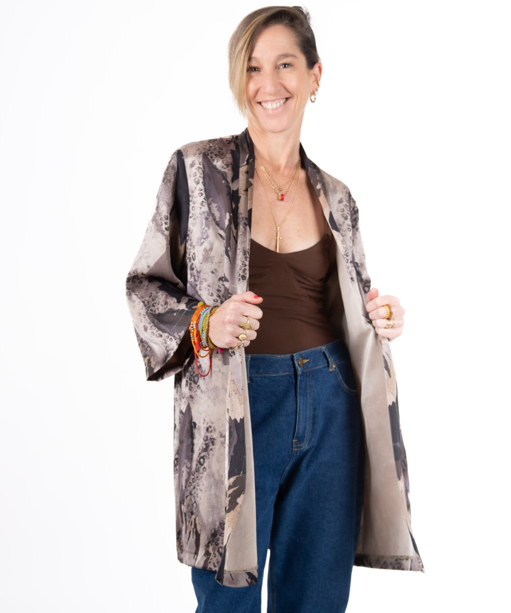 קימונו RISE פרינט חום