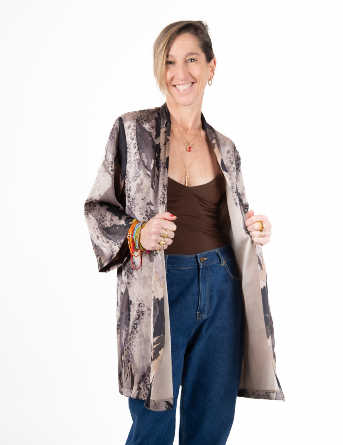 Alef Alef | אלף אלף - בגדי מעצבים | קימונו RISE פרינט חום