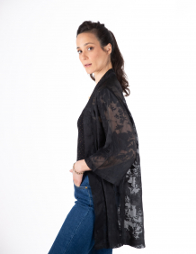 Alef Alef | אלף אלף - בגדי מעצבים | קימונו RISE פרח שחור שקוף