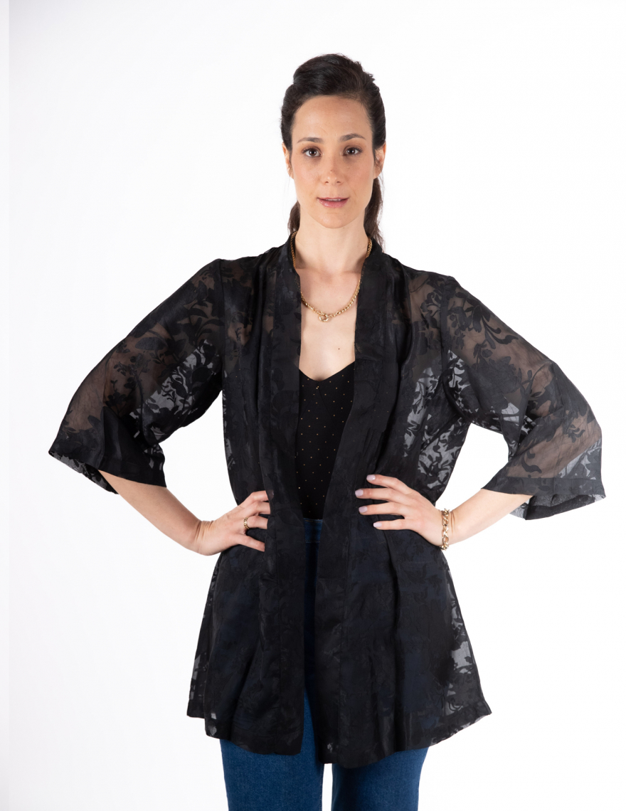 Alef Alef | אלף אלף - בגדי מעצבים | קימונו RISE פרח שחור שקוף