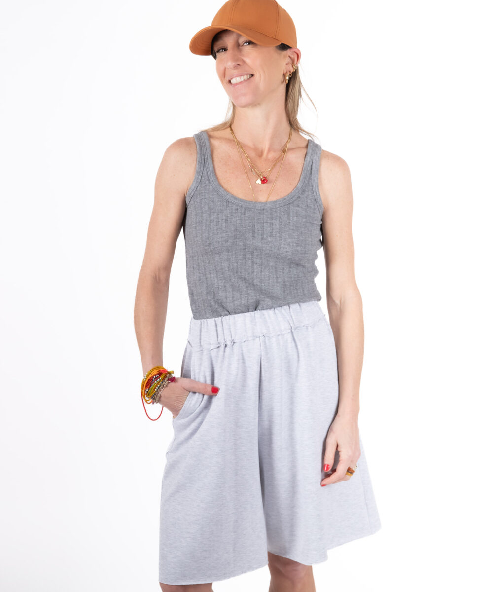 NO.23 מכנס ברמודה אפור מלאנז'