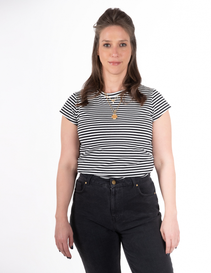 Alef Alef | אלף אלף - בגדי מעצבים | NO.14A טי שרט צמודה פסים שחור לבן