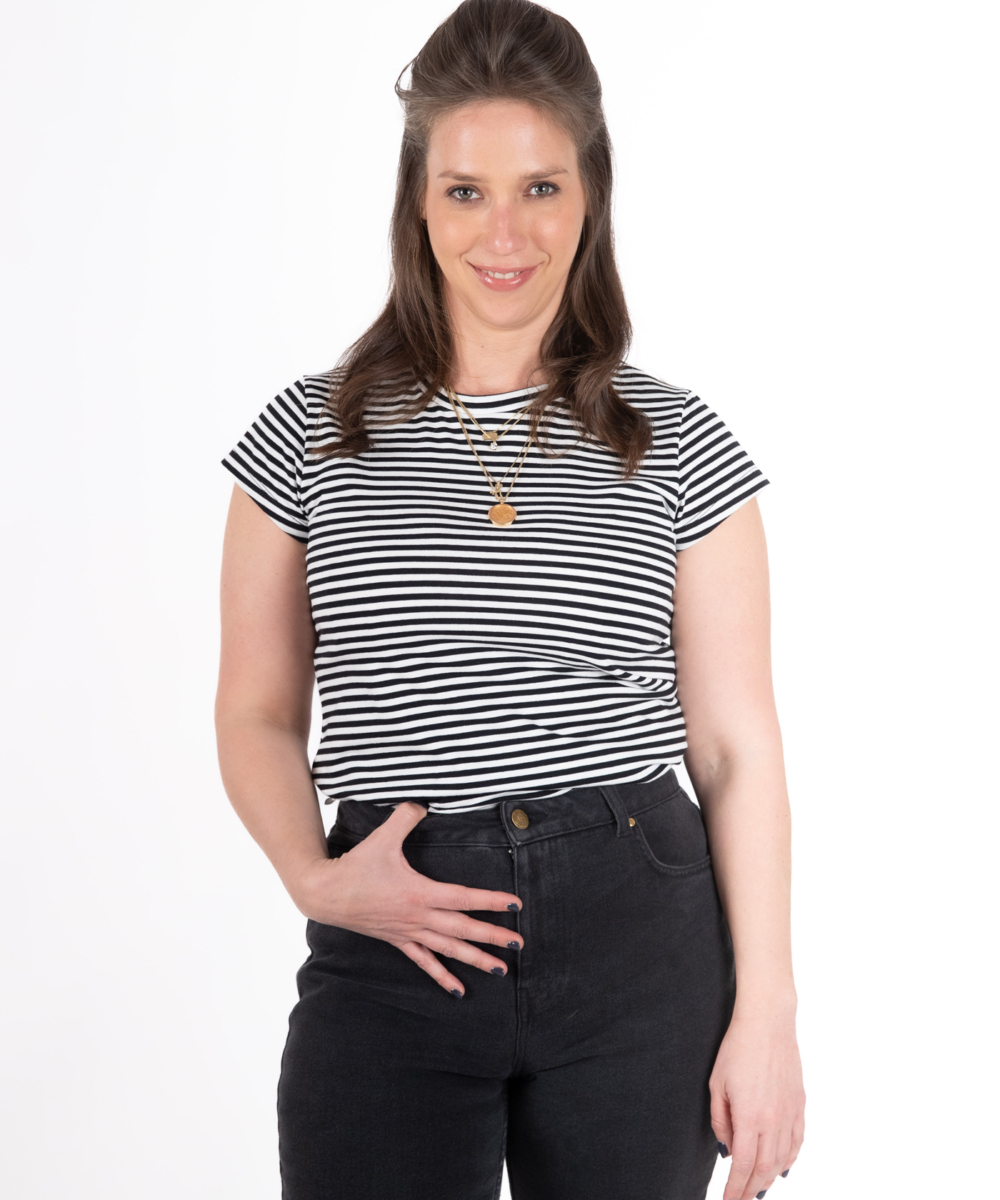 NO.14A טי שרט צמודה פסים שחור לבן