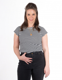 Alef Alef | אלף אלף - בגדי מעצבים | NO.14A טי שרט צמודה פסים שחור לבן Alef Alef | אלף אלף - בגדי מעצבים | NO.14A טי שרט צמודה פסים שחור לבן