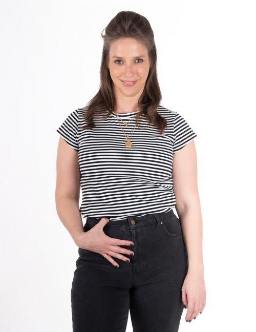 Alef Alef | אלף אלף - בגדי מעצבים | NO.14A טי שרט צמודה פסים שחור לבן