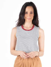 Alef Alef | אלף אלף - בגדי מעצבים | גופייה NO.6B לבן פס שחור (עם גימור צוואר אדום)