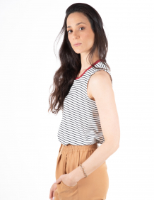 Alef Alef | אלף אלף - בגדי מעצבים | גופייה NO.6B לבן פס שחור (עם גימור צוואר אדום)