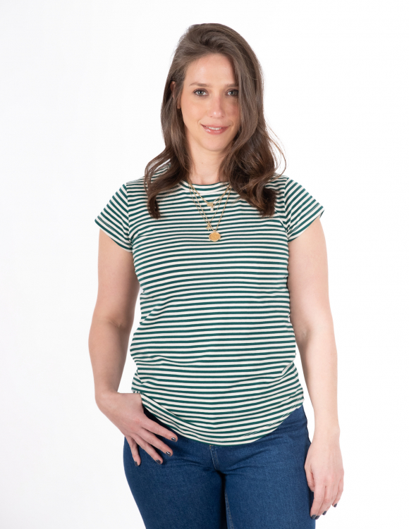 Alef Alef | אלף אלף - בגדי מעצבים | NO.14A טי שרט צמודה פסים שמנת ירוק