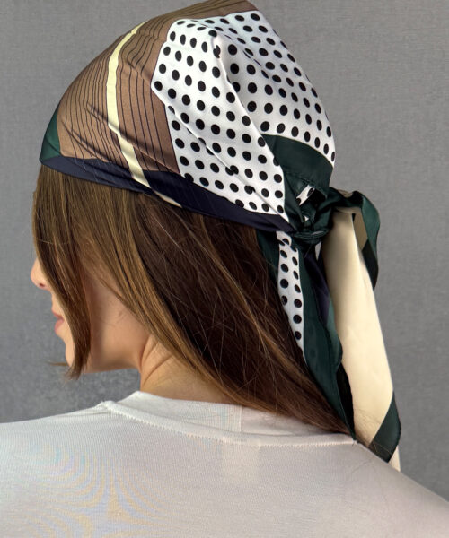Alternative view of מטפחת סאטן הדפס נקודות ירוק חום