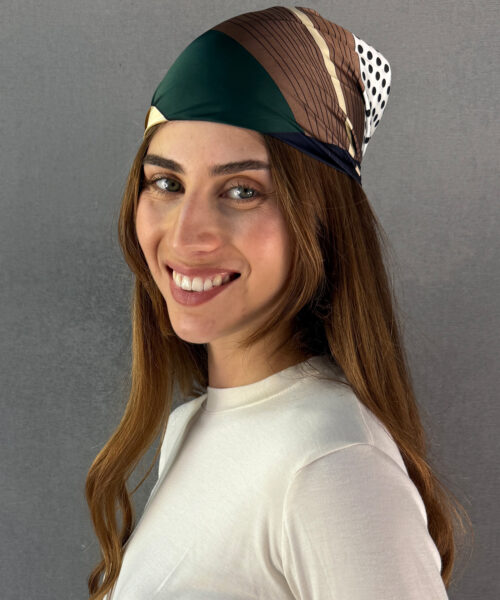 מטפחת סאטן הדפס נקודות ירוק חום